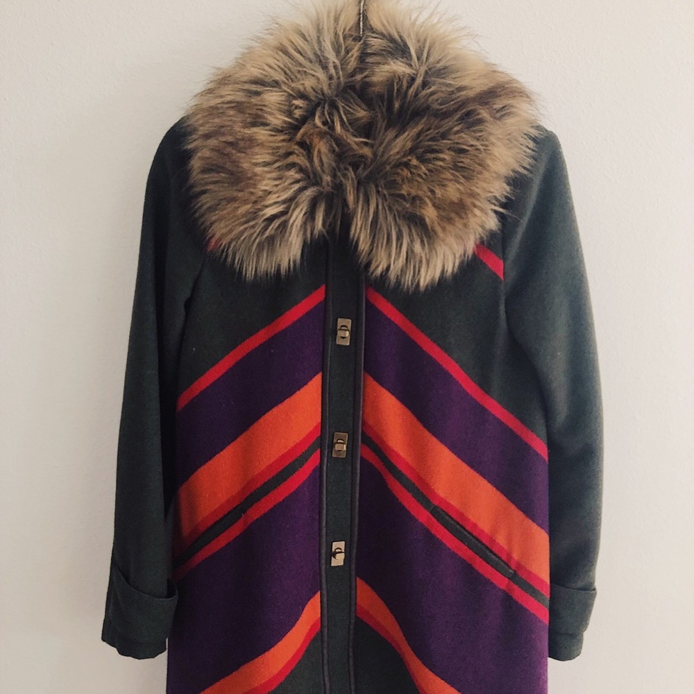 Anthropologie Cape Coat with Fur-Lined Collar